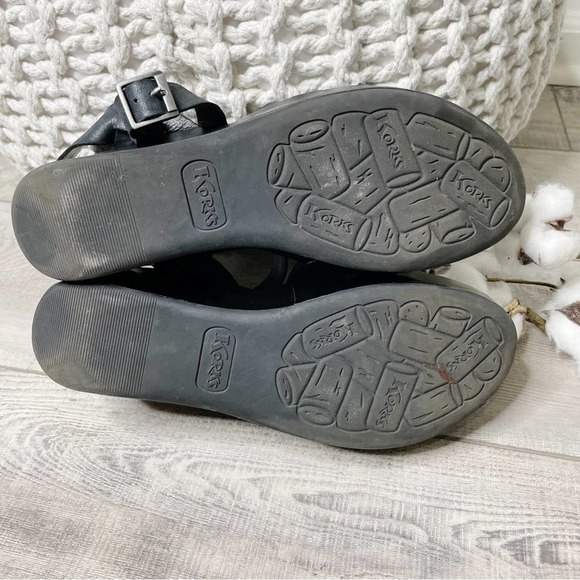 Korks Martinique Quarter Strap Leather Wedge Sandals Black Size 9M - Picture 8 of 8